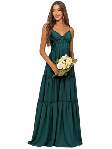 Chiffon Bridesmaid Dresses for Women Spaghetti Strap Halter Tiered A Line Formal Dress