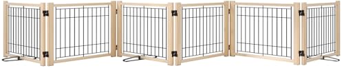 YOCAN ペットゲート 置くだけ 犬 フェンス ペットフェンス 木製 犬用ゲート 折りたたみ ついたて ペット 倒れない 飛び出し 脱走防止 中小型犬用 高さ43cm 幅351cm 6枚パネル