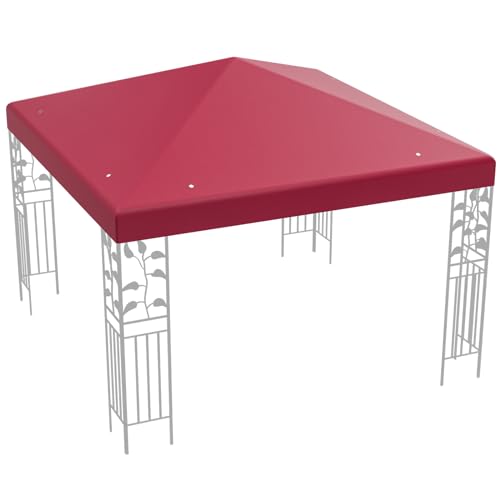 HOMASIS Auvent de Rechange pour pavillon, Couverture avec Trous de Drainage et Fermetures Velcro, tonnelle imperméable en Polyester en Fer, 3 x 3 m, Tente de fête, Mariage (Rouge)