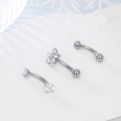 Ruifan 16g Rook Piercing Jewelry Titanium Internally Threaded Star CZ Ball Curved Barbell Eyebrow Tragus Helix Conch Lobe Labret Earrings Lip Rings Body Piercing Jewelry For Women Men 8mm by Ruifan - Image 6