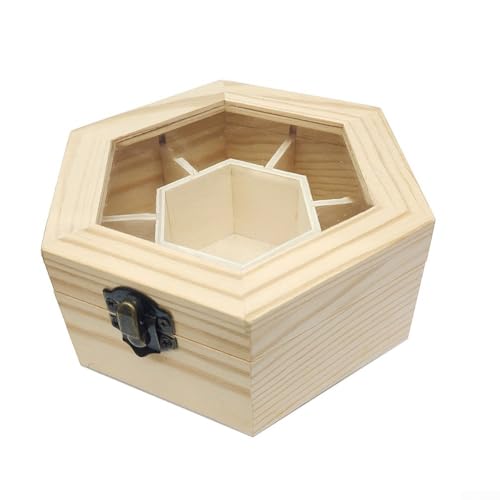Organizador de joyas hexagonal de madera con siete secciones para escritorio o tocador, diseñado para mantener los artículos limpios y en su lugar