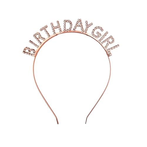 Bliceon Birthday Girl Headband Crown Tiara with Rhinestones for Women and Girls - Rose Gold