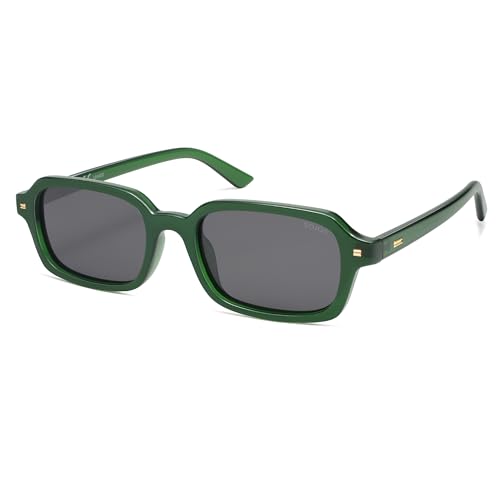 SOJOS Trendy Rectangle Polarized Sunglasses Womens Mens, Small Retro Fashion Thin Slim Square Sunnies SJ2610 Green/Grey