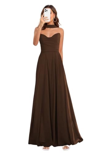 Women's Flowy Chiffon Bridesmaid Scarf Dresses 2025 Strapless Pleated Aline Sweetheart Formal Evening Party Dress DE466