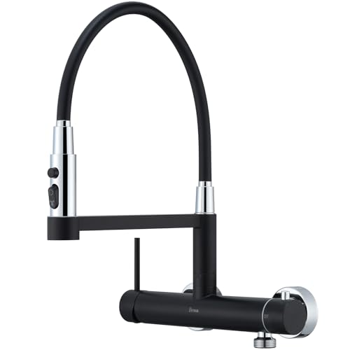 Robinet Cuisine Mural avec Raccord 3/4 pour Lave-Vaisselle, DETBOM Mitigeur Evier Cuisine Noir avec 3 Types de Jets et Rotation à 360°, Mitigeur Cuisine...