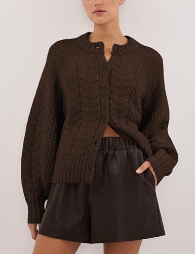 Image of Cable Knit Cardigan for Women Open Front Sweater Casual Loose Long Sleeve Button Outerwear Coats