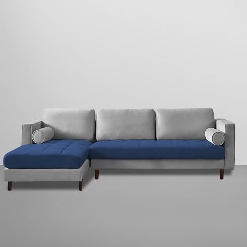 Image of Lezra LHS 4 Seater L Shape Sofa Set for Living Room (Blue Grey Fabric) Premium Fabric Sofa
