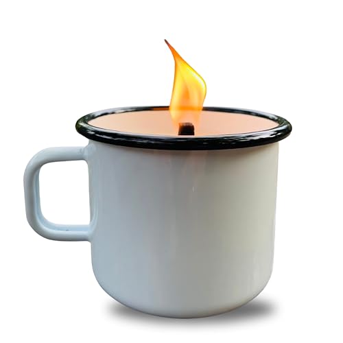 LUCHSBERG Wachsfresser Luna - Emaille Camping Kerze mit Dauerdocht | Outdoor Kerze & Mini Lagerfeuer | Wiederverwendbarer Wachsfeuer für Camping Vanlife Angeln & Garten | Nachhaltig & Nachfüllbar