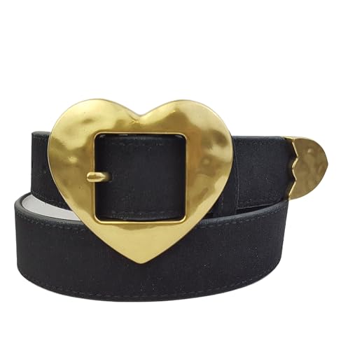 Vintage Love Heart Buckle Belt in Genuine Suede Belt