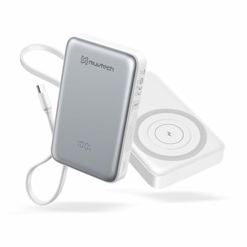 Muvtech Slimsonic Magnetic Power Bank 10000mAh Fast Charging, Wireless + Wired Output, LED Display, Charges 3 Devices Simultaneously | Compatible with MagSafe iPhone, Android, Samsung & All Qi Devices