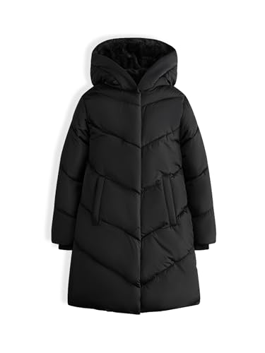 Sunny Sprout Manteau long fille hiver - Doudoune capuche polaire coupe-vent imperméable noir 12 ans
