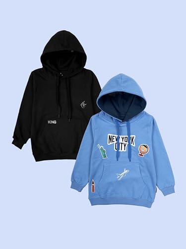Image of KiddoPanti Unisex Solid Pullover Hooded Fleece Sweatshrit | Cotton Poly Fleece Fabric | Waist Length, Full Sleeve Hoodie | 2 Kangaroo Pockets | Winter Wear for Boys & Girls
