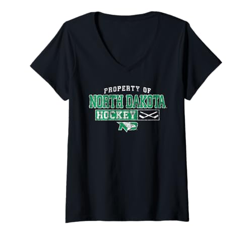 Womens North Dakota Fighting Hawks Hockey Vintage Property Black V-Neck T-Shirt