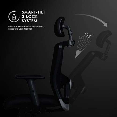 Image of Varaha Vayu BIS Certified Ergonomic Office High Back Chair | 5 Year Warranty | Adjustable 2D Headrest, 1D PU Armrest, Seat Sliding Mechanism with 3 Multilock Recline |Gaming Desk Chair for Home |Black