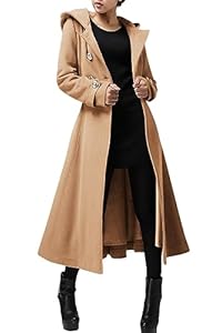 Cicy Bell Langer, zweireihiger Damenmantel mit Kapuze, Winter, warm, Wolle, Trenchcoat mit Gürtel, CAMEL, M