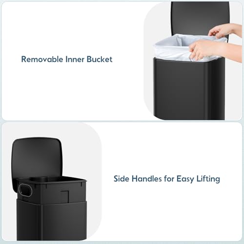 Arlopu Slim Square Caneca de Basura 30L Acero Inoxidable Negro miniatura 6