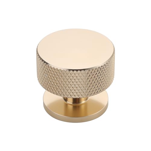 Alzassbg Confezione da 10 pomelli dorati per armadietti, diametro 3,1 cm, zigrinati, rotondi, per armadi e cassetti, AL6023ABG