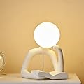 Octdays Abstract Thinker Reading Statue: White Lamp Figurines with USB Ports Modern Art Sculpture for Home Decor Living Room Office Desk Bedroom Nightstand Decorations Gifts for Friends