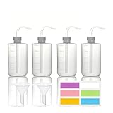4x Waschen Flasche Kunststoff 500ml Squeeze Flasche Spritzflasche,Squeeze Laborflasche mit Schmalem Mund,Quetschflasche mit Trichter Aufkleber,Gießflasche,Bottle Transparent für Pflanzenbewässerung