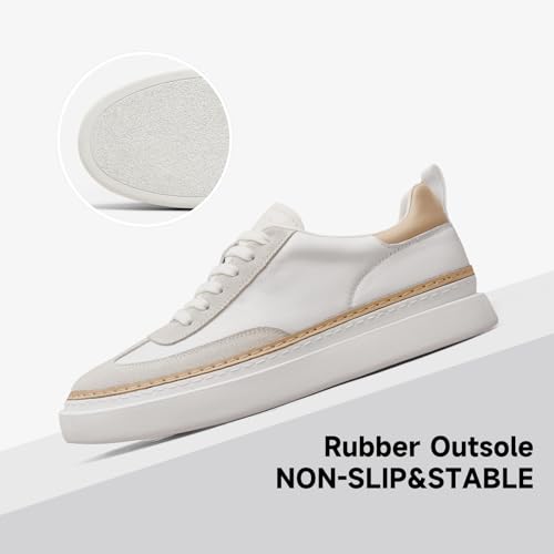 BEAU TODAY Men's Dress Sneakers, Leather Fashion Sneakers for Men Oxfords Classic Handmade Comfortable Lace Up Platform Flat Sneakers Tennis Retro Shoes3