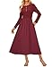 Kleid Hochzeitsgast Damen Lang A-Linie Langarm Midikleider Herbst Rote Kleid Damen mit Tasche WeinRot XL
