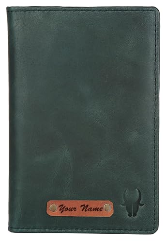 Image of WildHorn Customizable Leather Passport Cover /Case for Gifting | Engrave with Your Name, Company Name or Initials (Green Crunch)