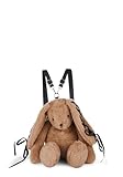 Dolls Kill Cuddly Bunny Plush Backpack by Current Mood – Brown, Faux Fur Backpack with Lace-Up Ribbon Ears, One Size