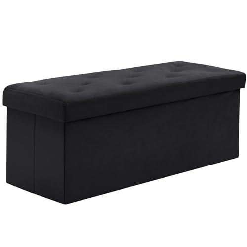BRIAN & DANY Pouf Rangement Pliable 110x 40x 40cm, Coffre de Rangement Repose Pieds et Bout de Lit, Banc Coffre en Velours avec Couvercle, Tabouret pour Salon...