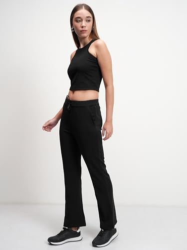 Image of Tokyo Talkies Women's Co-ord Set | Sleeveless Crop Top & Drawstring Trousers | Perfect for Casual Outings & Vacations