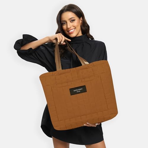 Image of SATINSAINT Large Tote Travel Bag for Women, Lightweight Quilted Carry-All Shoppers Tote for Travel, Work, Gym and Casual Use