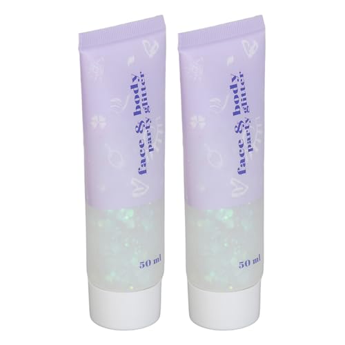 BTSEURY Body Glitter, 2Pcs Body Glitter Versatile, 50ml Large Capacity Safe Easy Cleaning Face Glitter Gel for Christmas (06 White)