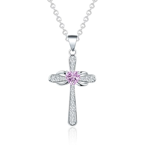 JULLJUS Infinity Cross Heart Birthstone Necklace Women October Pink