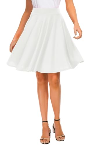 Image of EXCHIC Women's Casual Stretchy Flared Mini Skater Skirt Basic A-Line Pleated Midi Skirt