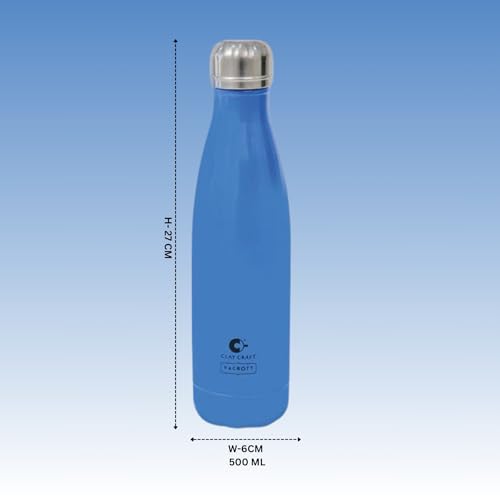Image of Clay Craft VACBOTT Stark Double Walled 18 Hours Hot and 24 Hours Cold Water Flask Bottle-500ML, 2-Piece(Deep Blue) Leak Proof|Easy to Carry|Gym Bottle|Home|Kitchen|Hiking|Travel Bottle|BIS Certified