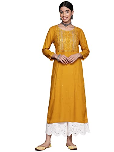 Image of ishin Women's Viscose Straight Embellished Straight Kurta