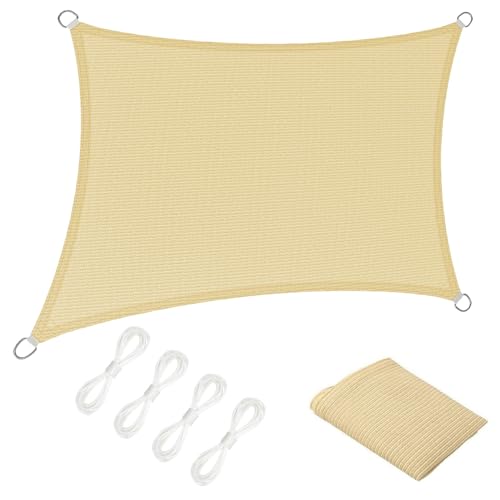 Toldo Vela de Sombra 1.2 x 2.6 m Rectangular HDPE Transpirable Protección Rayos 95% UV Red de Sombra Exterior con SOGA para Exterior Terraza Patio Jardín Pergola (Personalizable), Color Crema