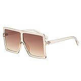 GRFISIA Square Oversized Sunglasses for Women Men Flat Top Fashion Shades (clear orange/tea lens, 2.56)