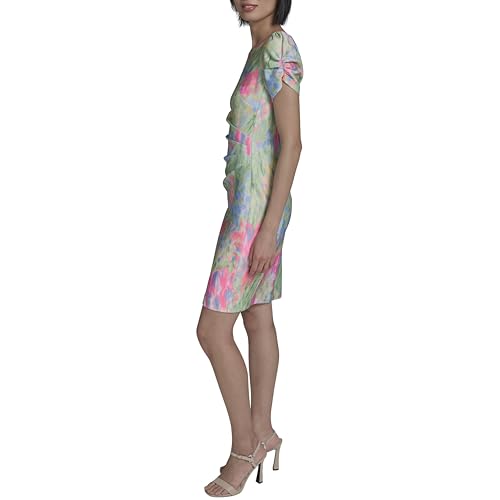 Image of KARL LAGERFELD Short Ruched Sleeve Jewel Neck Sheath Mini Dress