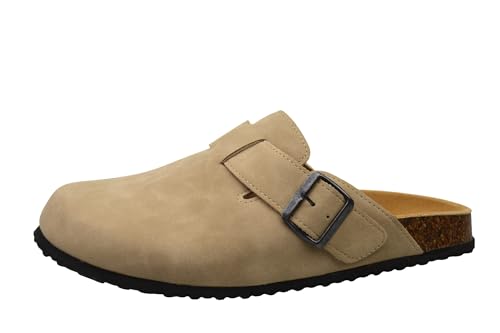 Image of Men's Faux Leather Closed Toe Mule Clog, Slip-On Cork Sandal for Casual Walking (Beige, UK Footwear Size System, Adult, Men, Numeric, Medium, 9)