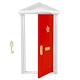 Miniature Red Door Dollhouse – 1/12 Scale Christmas Elf Mini Wooden Fairy Front Door with Handle Knocker for Doll House Decoration, Tiny Furniture Decor Party DIY Craft Accessories