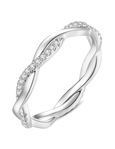 Oivley Wedding Band for Women Twisted Rope 925 Sterling Silver Rings with 18K White Gold Plated...