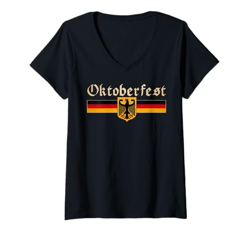 Mujer Festival de bebidas bávaro de la bandera alemana del Oktoberfest vintage Camiseta Cuello V