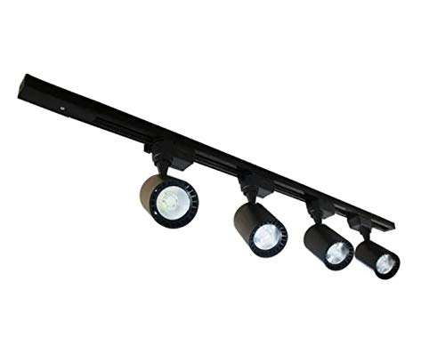 Trilho Eletrificado 1 Metro + 4 Spots 12W Led (Preto - Luz 3000K Branco Quente)
