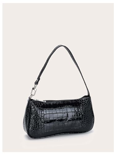 SHENHE Women's Small Shoulder Bag Y2k Crocodile Embossed PU Leather Clutch Purse Handbag4