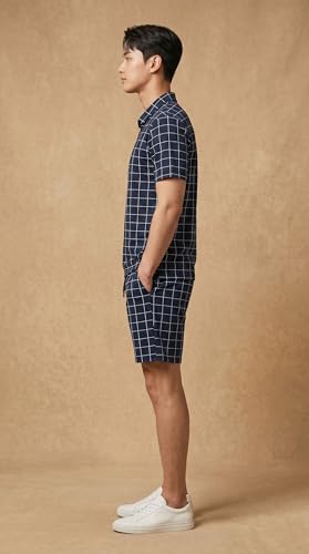 Image of Men's Printed Zip Polo Neck T-Shirt with Half Short Pant Co-ord Set Fabric, Stylish Printed Design, Comfortable Regular Fit