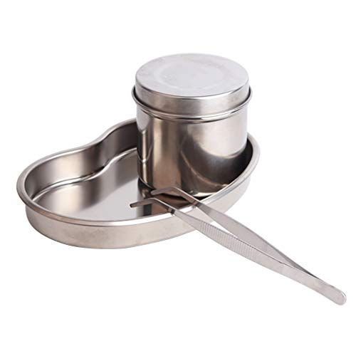 SUPVOX Tattoo Sterilization Kit Tattoo Flat Tray Medical Disinfection Plate Cans Tweezers for Eyebrow Lip Tattoo (Silver)