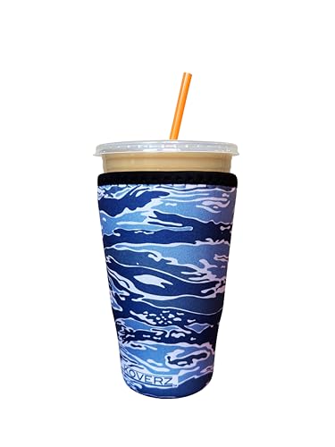 Image of Iced Coffee Sleeve, Insulated Neoprene Cup Sleeve, Fits a 32 Oz. Coffee Cup, Washable and Reusable, Iced Coffee Accessories, Large Camo Waves
