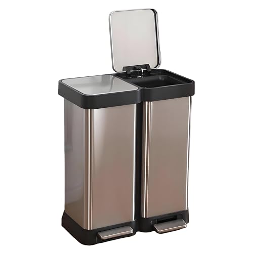 Caneca de basura rectangular acero inoxidable 60L doble compartimento