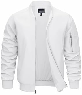 CRYSULLY Mens Lightweight Bomber Jackets Full Zip Up Casual Golf Windbreaker Fashion Stylish Coat with Pocket