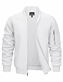 CRYSULLY Bomber Jacket for Men Light Weight Windbreaker Jackets Casual Full Zip Waterproof Coats Fall White XL